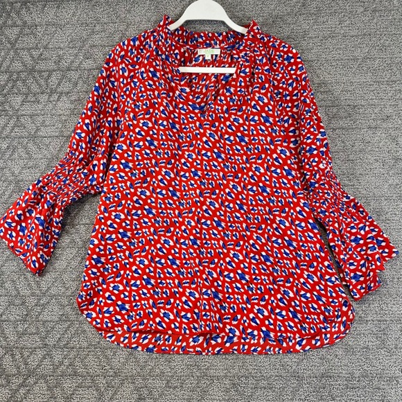 Jade Melody Tam Women's Red Blue Print Long Sleeve Blouse - Size M - Picture 1 of 4